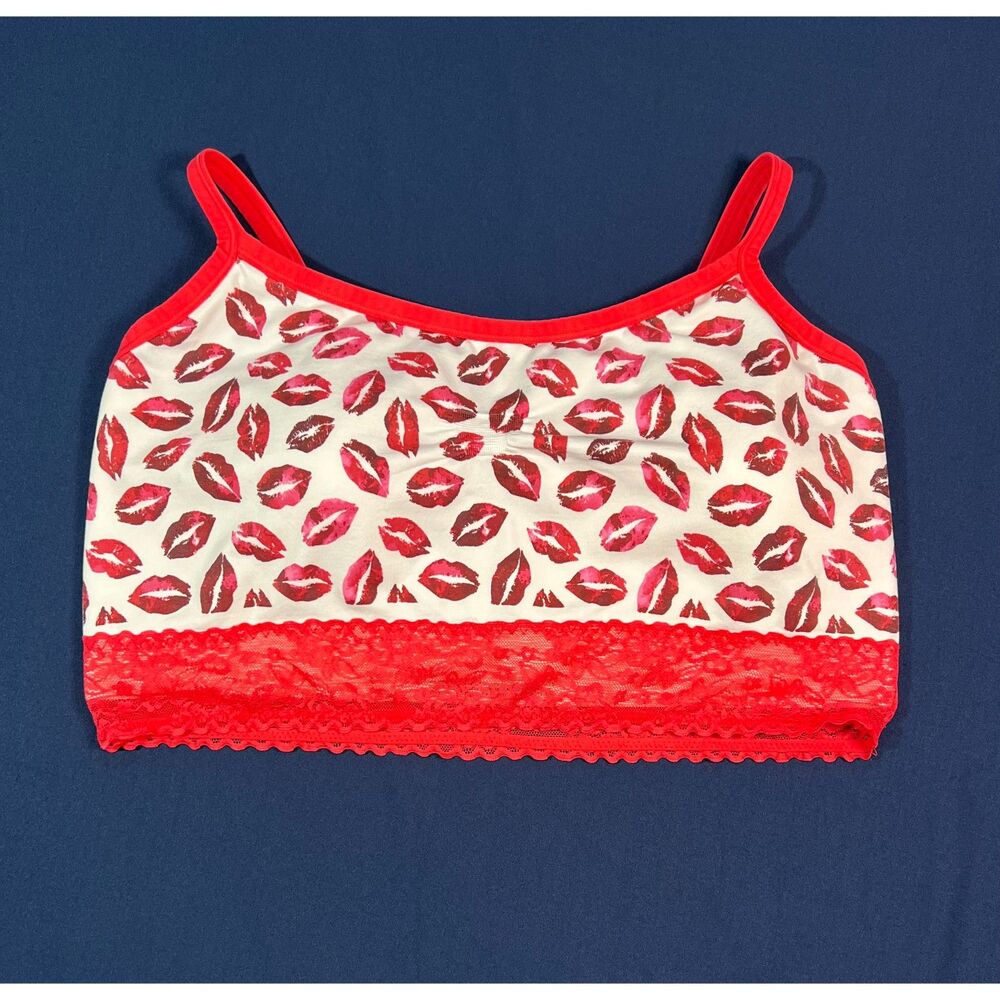 Torrid Curve Size 3 Lip Print Bralette Red Lace Trim Kiss Valentine Y2K